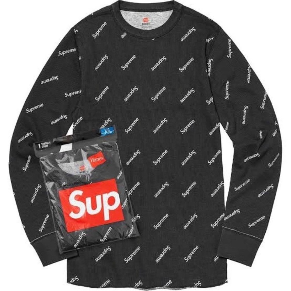 Supreme Black Thermal Size small Hanes monogram excellent condition, worn once
